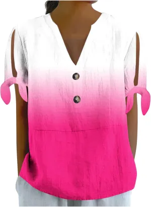 Women's Tie Dye Shirt Fashion Belted Short Sleeve Tops Summer Loose Button Blouses Beach Vacation Clothes 2025