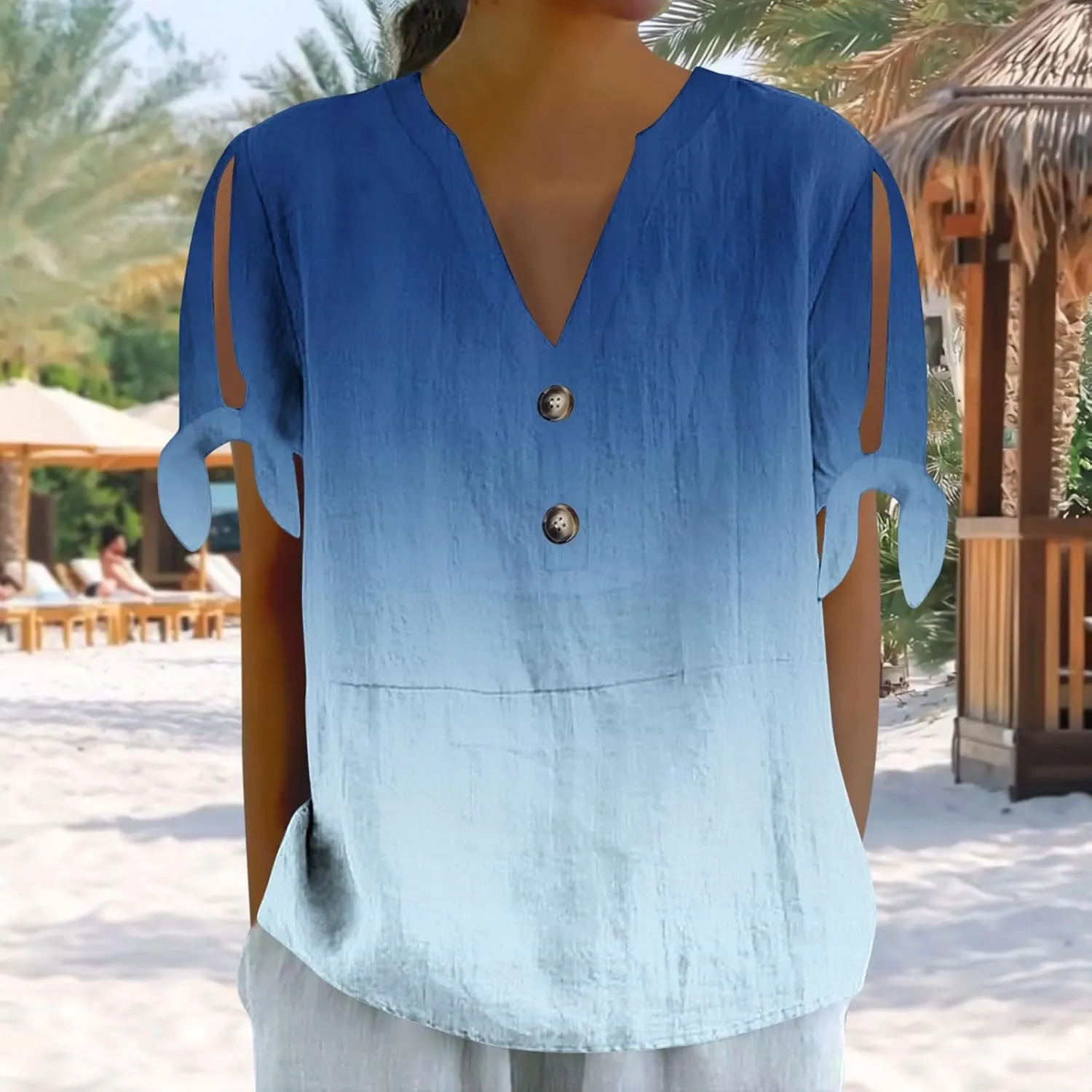 Women's Tie Dye Shirt Fashion Belted Short Sleeve Tops Summer Loose Button Blouses Beach Vacation Clothes 2025