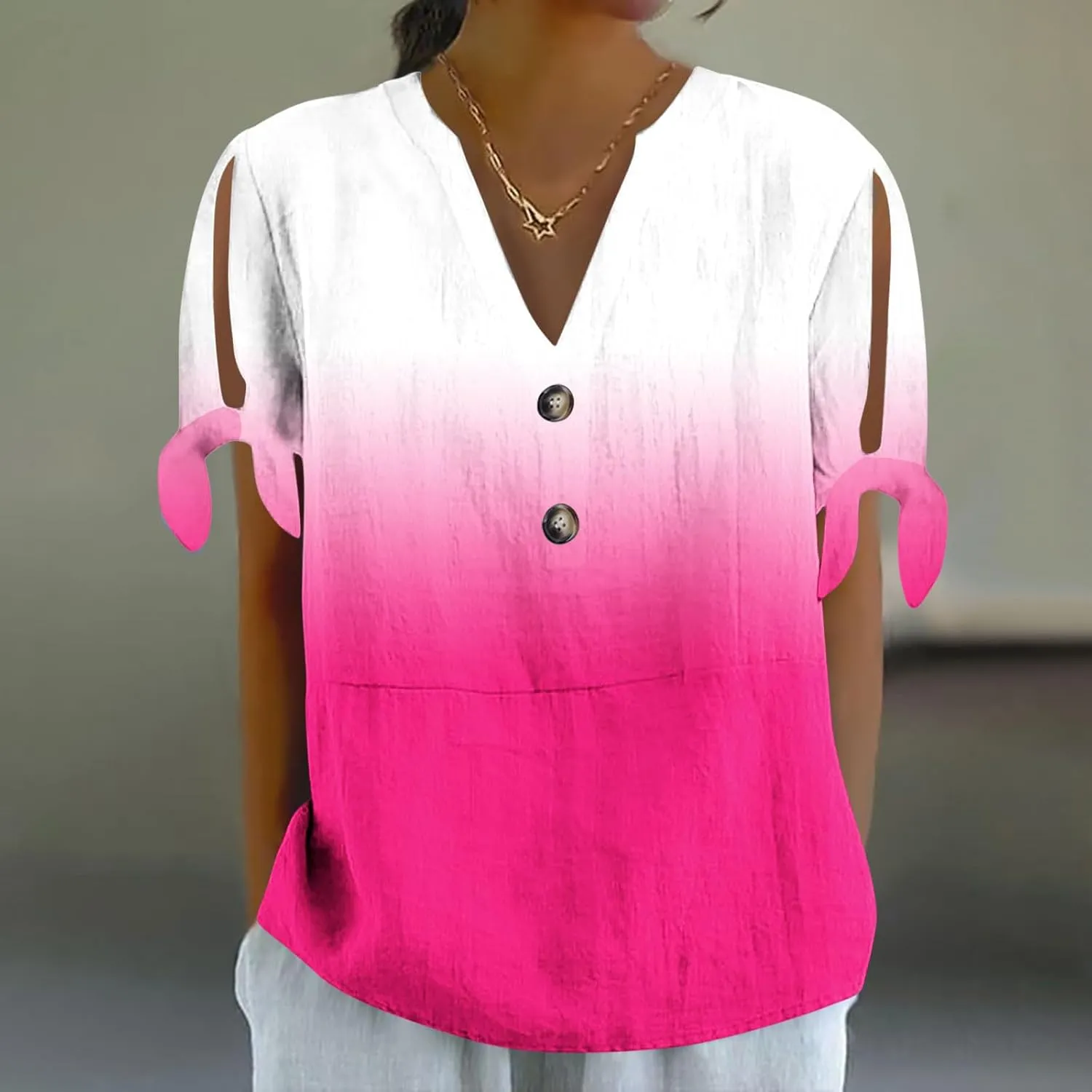 Women's Tie Dye Shirt Fashion Belted Short Sleeve Tops Summer Loose Button Blouses Beach Vacation Clothes 2025