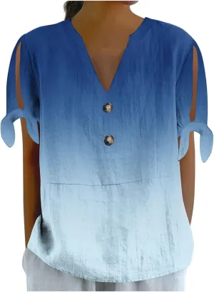Women's Tie Dye Shirt Fashion Belted Short Sleeve Tops Summer Loose Button Blouses Beach Vacation Clothes 2025