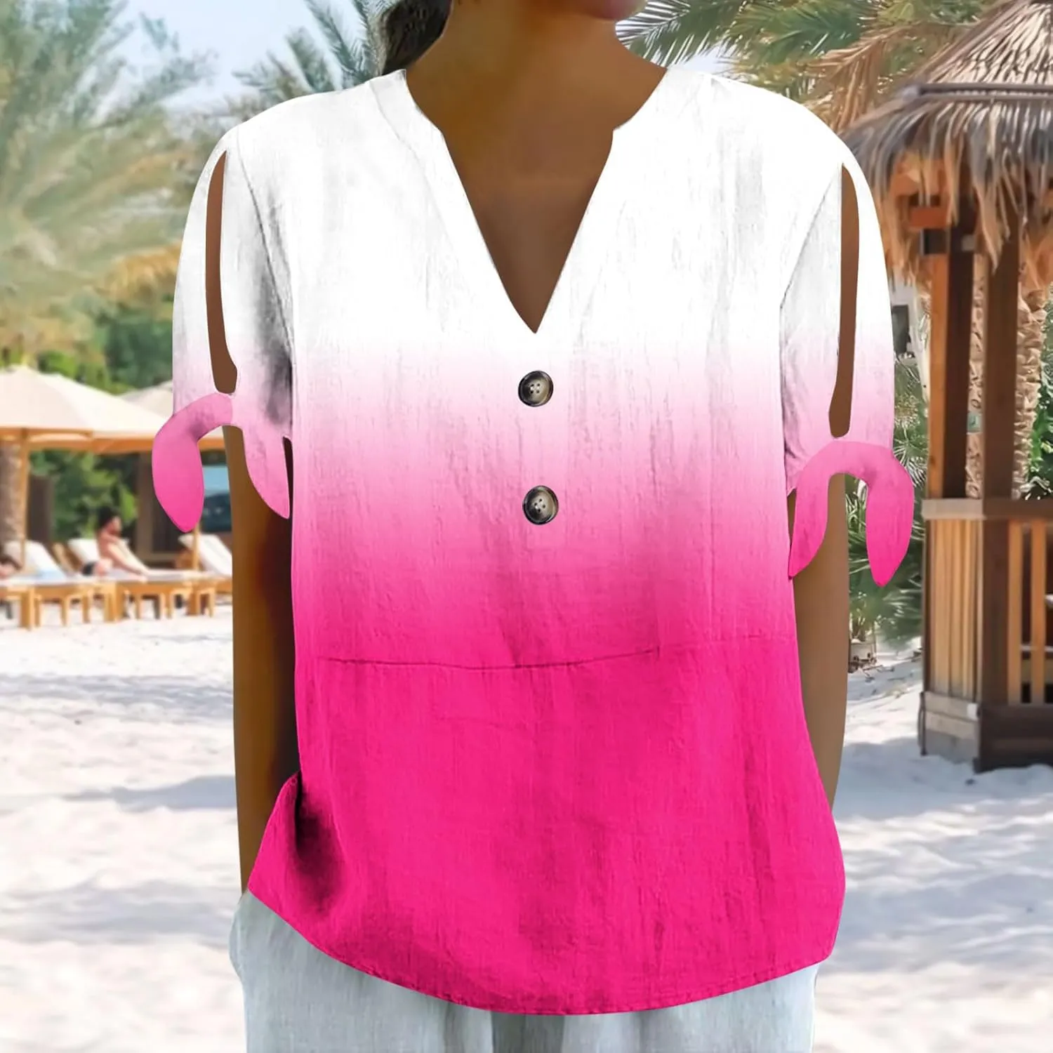 Women's Tie Dye Shirt Fashion Belted Short Sleeve Tops Summer Loose Button Blouses Beach Vacation Clothes 2025