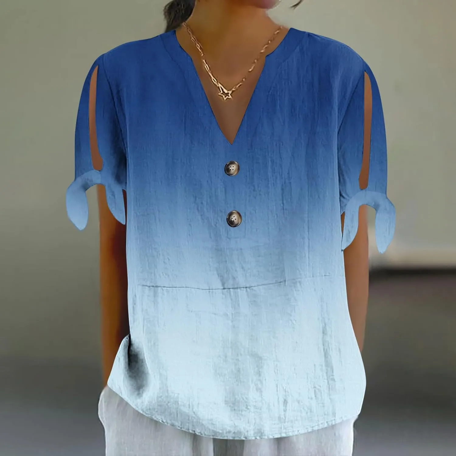 Women's Tie Dye Shirt Fashion Belted Short Sleeve Tops Summer Loose Button Blouses Beach Vacation Clothes 2025