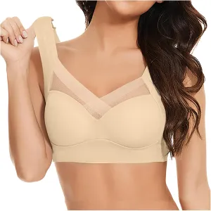 Womens V Lace Mesh Wireless Seamless Bras No Underwire Comfort Push Up Bras Supportive Full Coverage Bralettes T Shirt Bra