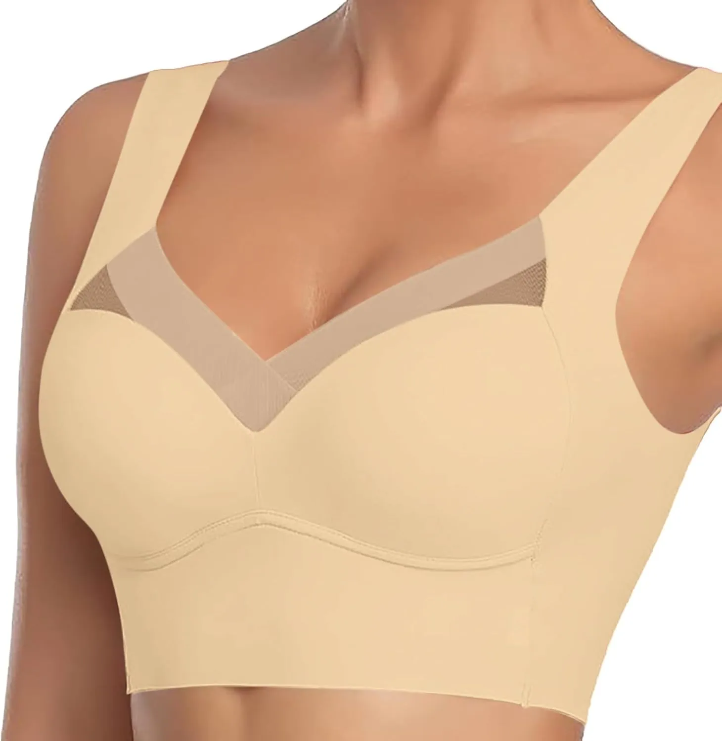 Womens V Lace Mesh Wireless Seamless Bras No Underwire Comfort Push Up Bras Supportive Full Coverage Bralettes T Shirt Bra