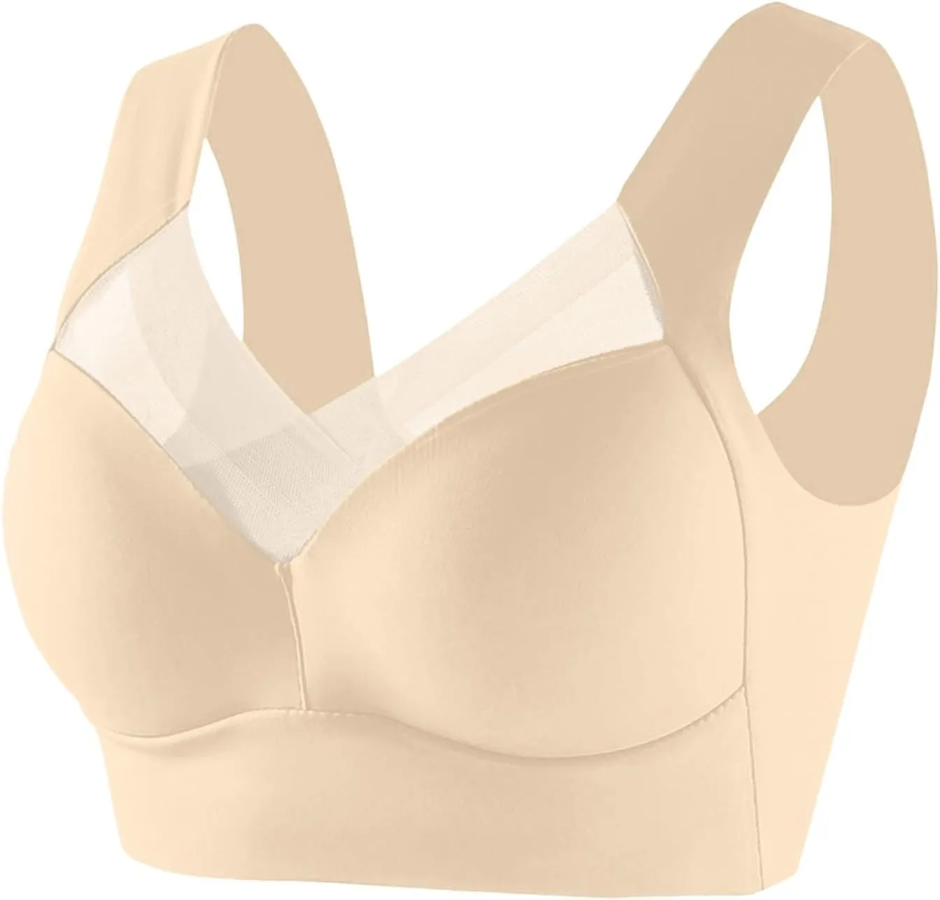 Womens V Lace Mesh Wireless Seamless Bras No Underwire Comfort Push Up Bras Supportive Full Coverage Bralettes T Shirt Bra