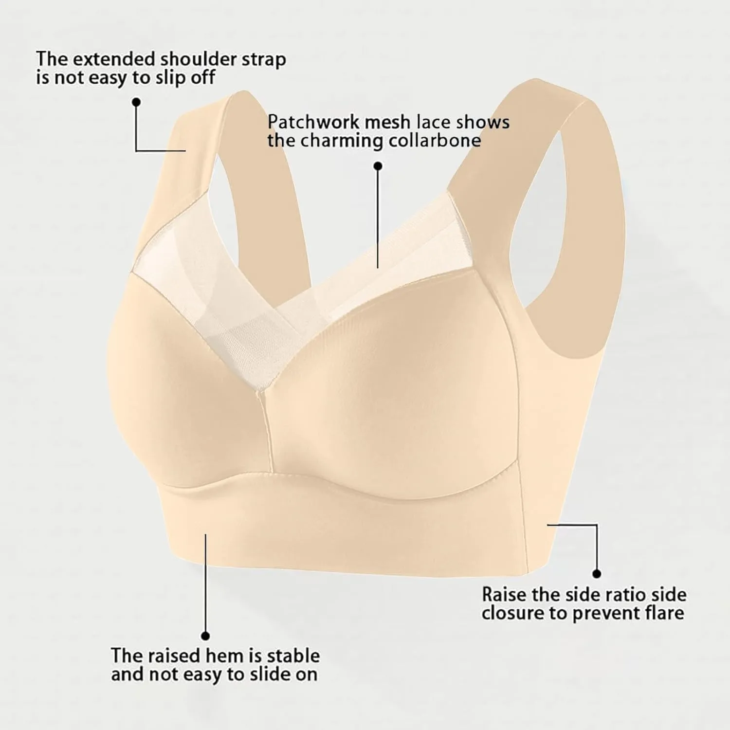 Womens V Lace Mesh Wireless Seamless Bras No Underwire Comfort Push Up Bras Supportive Full Coverage Bralettes T Shirt Bra
