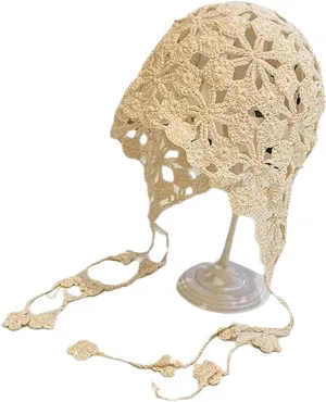 Women's Vintage Flower Crochet Bucket Hat Cutout Fisherman Handmade Knit Hats Y2K Wide Brim Sun Beach Cap