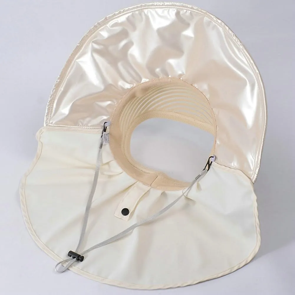 Womens Wide Brim Sun Visor Hats with Neck Flap UV Protection Fishing Cap Summer Sun Visors Foldable Ponytail Bucket Cap 2025