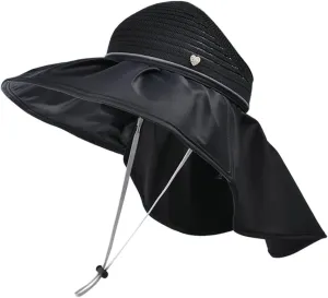 Womens Wide Brim Sun Visor Hats with Neck Flap UV Protection Fishing Cap Summer Sun Visors Foldable Ponytail Bucket Cap 2025