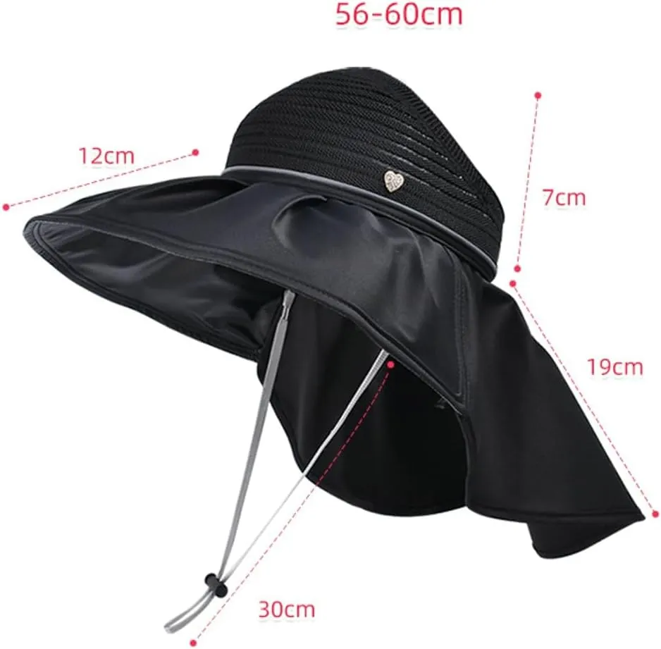 Womens Wide Brim Sun Visor Hats with Neck Flap UV Protection Fishing Cap Summer Sun Visors Foldable Ponytail Bucket Cap 2025