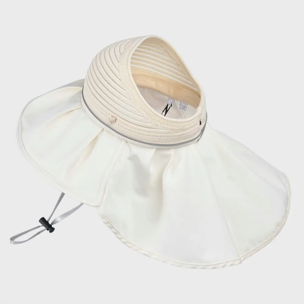 Womens Wide Brim Sun Visor Hats with Neck Flap UV Protection Fishing Cap Summer Sun Visors Foldable Ponytail Bucket Cap 2025