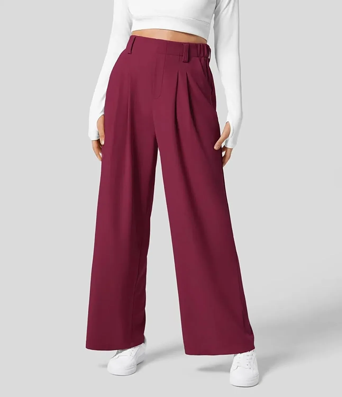 Women's Wide Leg Pants High Elastic Waisted Business Work Trousers Long Straight Suit Pants