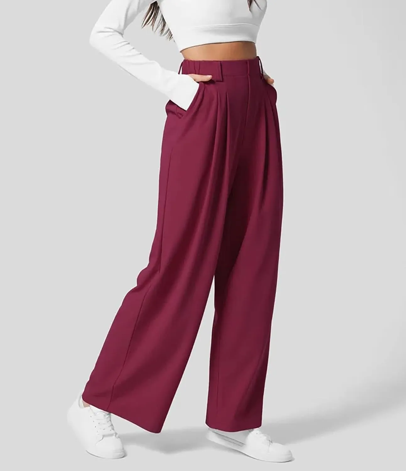 Women's Wide Leg Pants High Elastic Waisted Business Work Trousers Long Straight Suit Pants