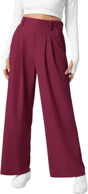 Women's Wide Leg Pants High Elastic Waisted Business Work Trousers Long Straight Suit Pants