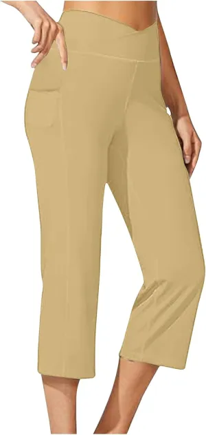 Womens Wide Leg Yoga Capris Pants High Waist Capri Pants Casual Loose Lounge Sweatpants with Pockets
