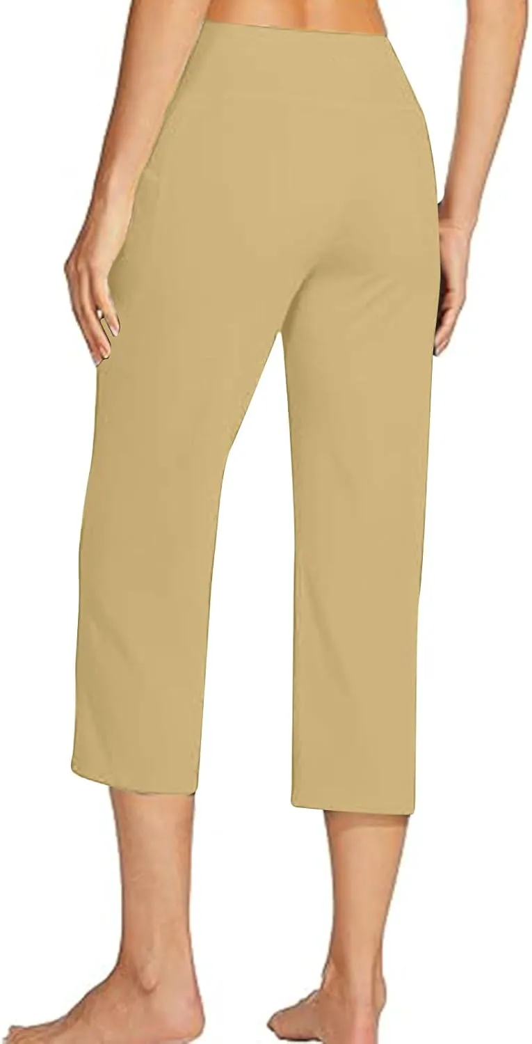 Womens Wide Leg Yoga Capris Pants High Waist Capri Pants Casual Loose Lounge Sweatpants with Pockets