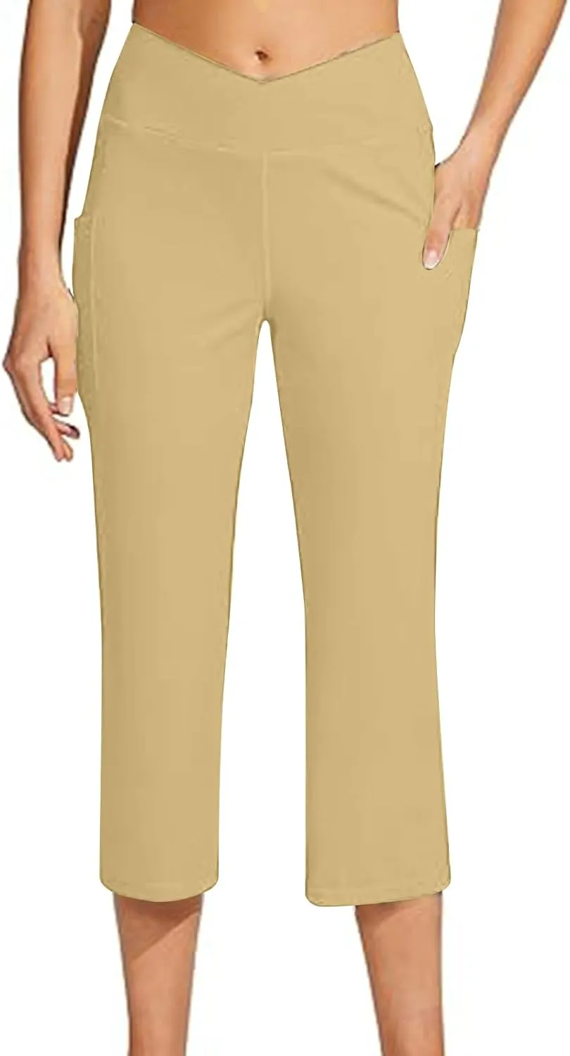 Womens Wide Leg Yoga Capris Pants High Waist Capri Pants Casual Loose Lounge Sweatpants with Pockets
