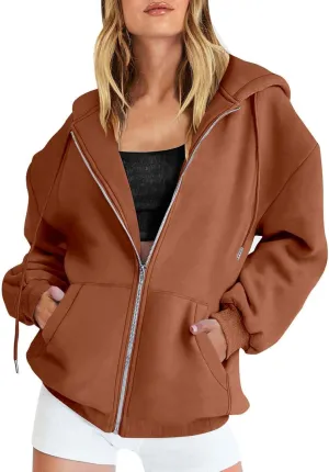 Womens Zip Up Hoodies Long Sleeve Sweatshirts Cute Fall Outfits Oversized Sweaters Casual Fashion Fleece Jackets