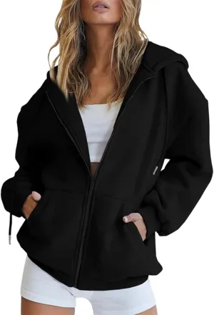 Womens Zip Up Hoodies Long Sleeve Sweatshirts Cute Fall Outfits Oversized Sweaters Casual Fashion Fleece Jackets