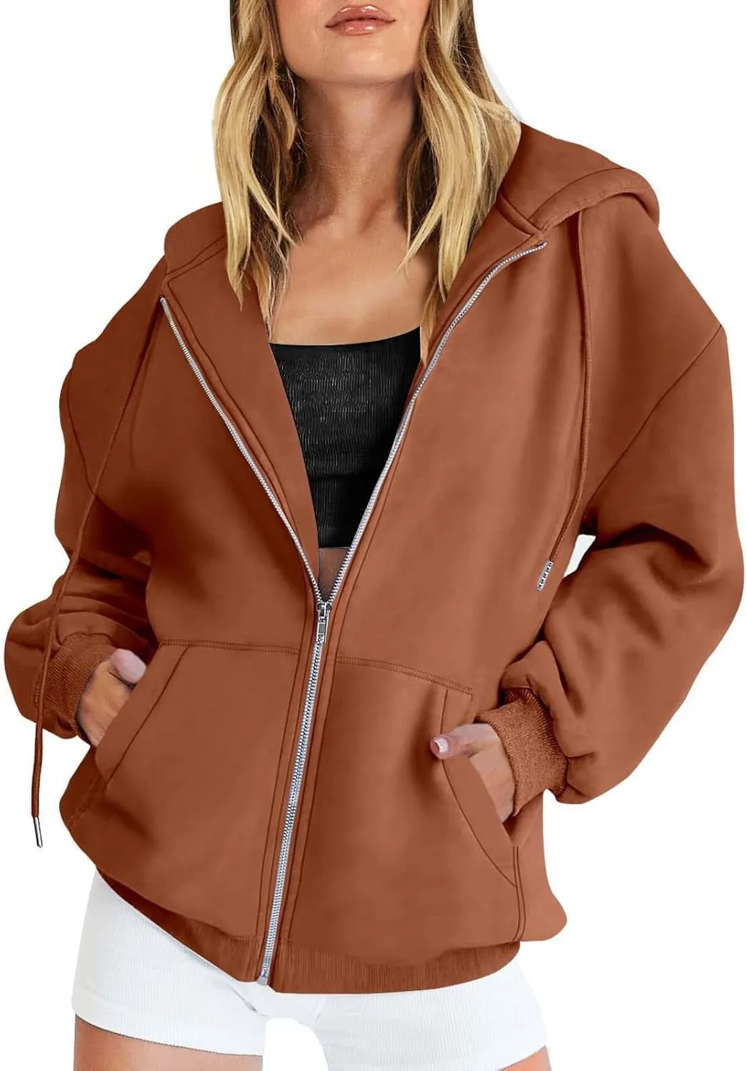 Womens Zip Up Hoodies Long Sleeve Sweatshirts Cute Fall Outfits Oversized Sweaters Casual Fashion Fleece Jackets