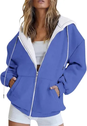 Womens Zip Up Hoodies Long Sleeve Sweatshirts Cute Fall Outfits Oversized Sweaters Casual Fashion Fleece Jackets