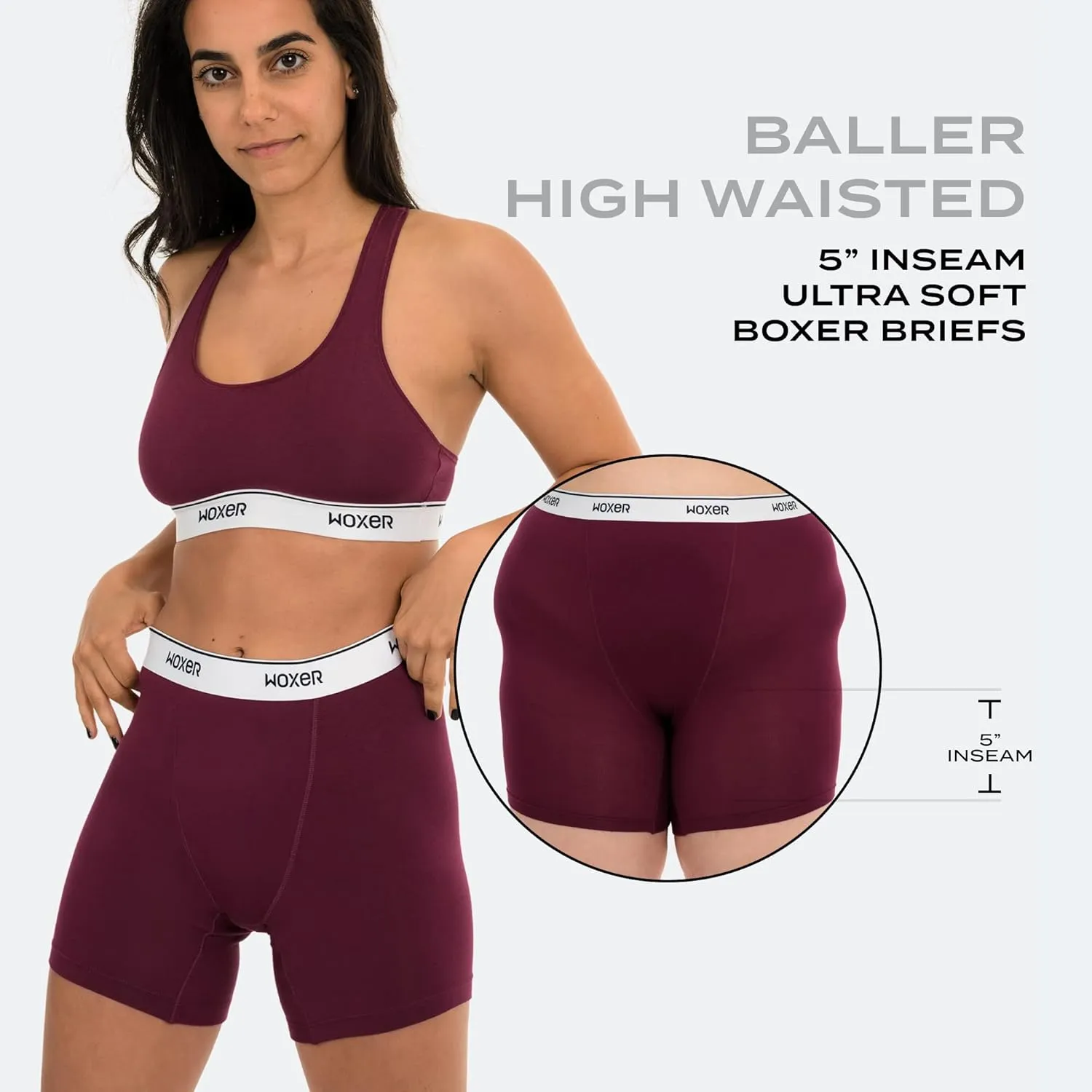 Woxer Womens Baller 5" High Waisted Boy Shorts Underwear - Boxers, Briefs