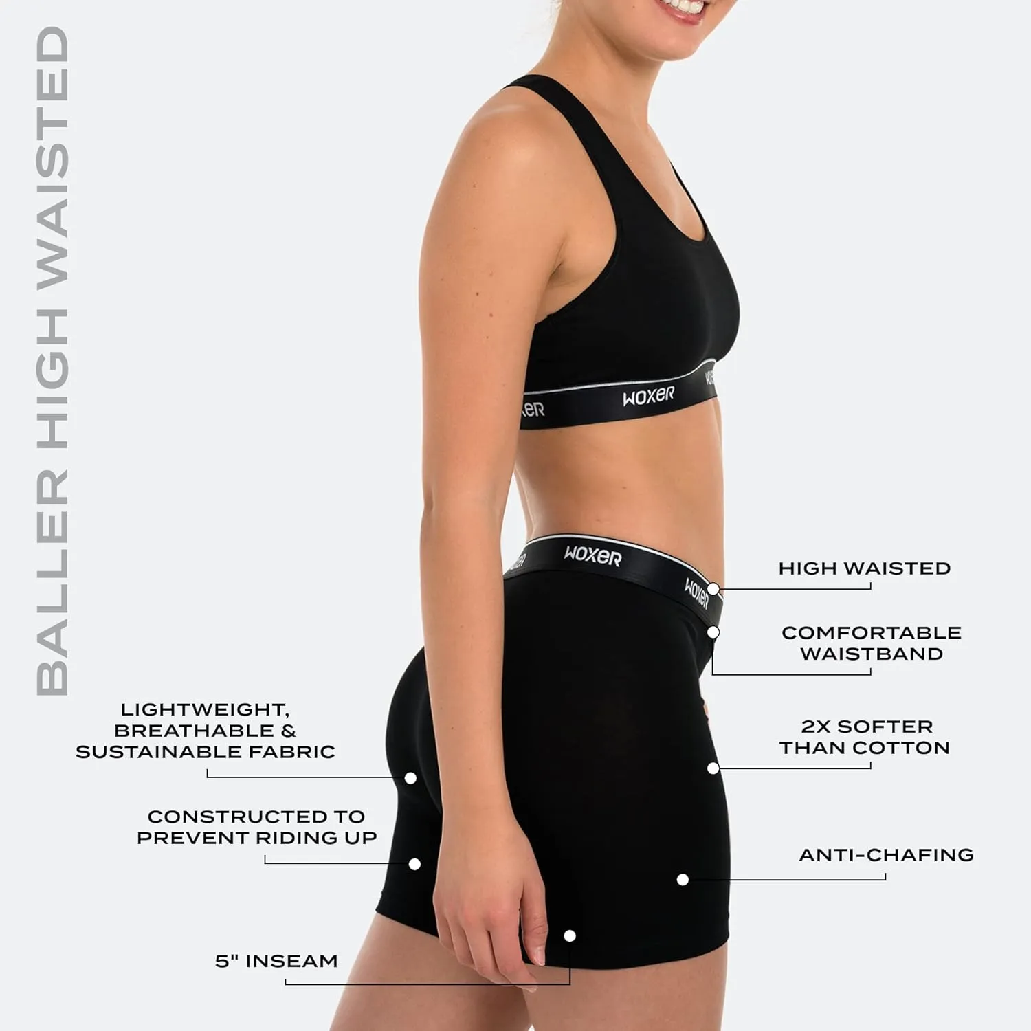 Woxer Womens Baller 5" High Waisted Boy Shorts Underwear - Boxers, Briefs