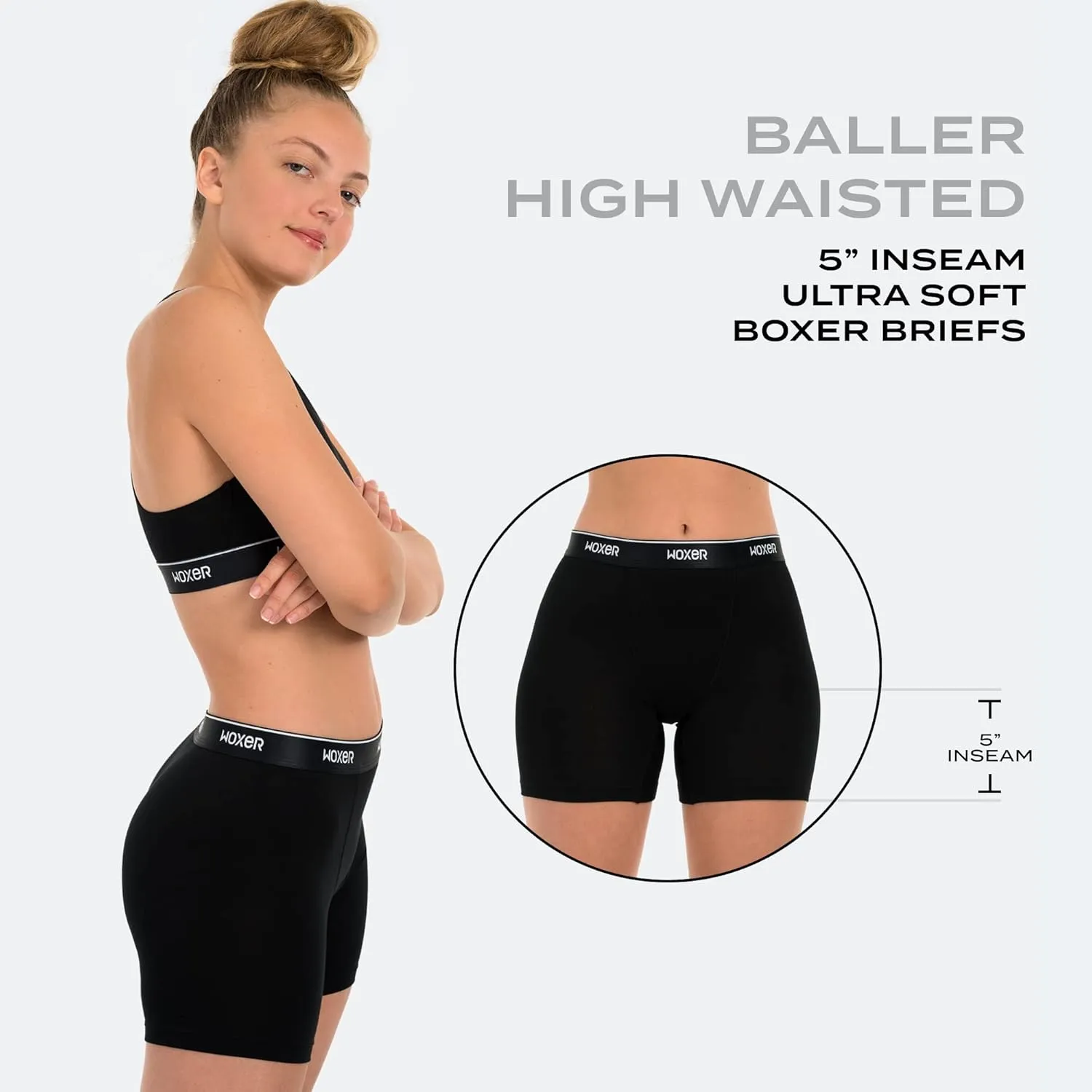 Woxer Womens Baller 5" High Waisted Boy Shorts Underwear - Boxers, Briefs