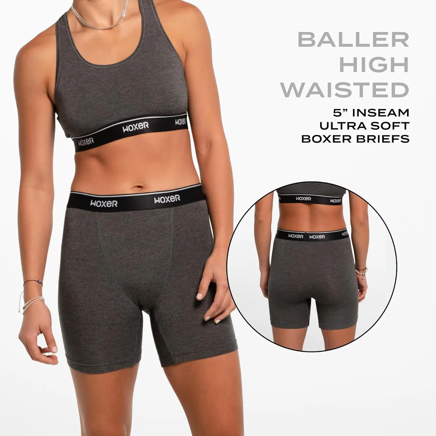 Woxer Womens Baller 5" High Waisted Boy Shorts Underwear - Boxers, Briefs