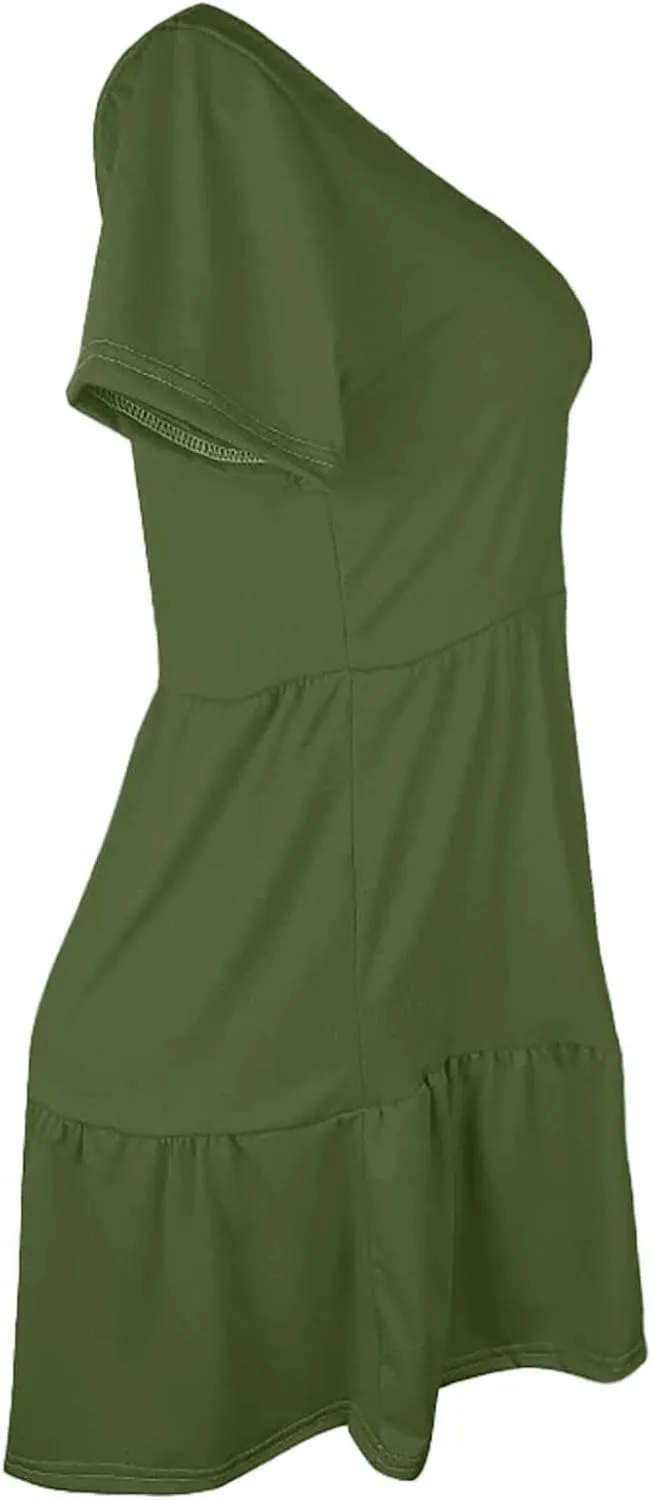 XOWRTE 2025 New Women's Round Neck Dress Casual and Comfortable Cotton Short Sleeves Beach Dress Short Sleeved