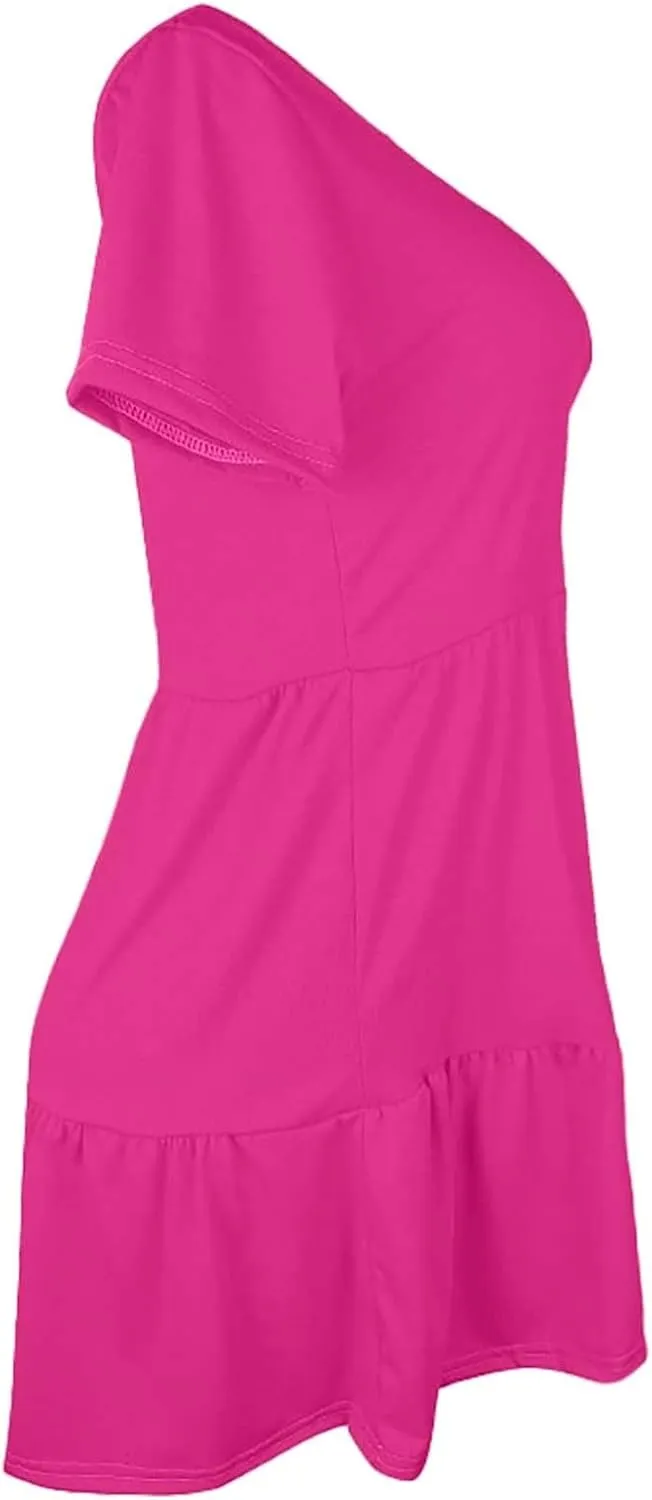 XOWRTE 2025 New Women's Round Neck Dress Casual and Comfortable Cotton Short Sleeves Beach Dress Short Sleeved