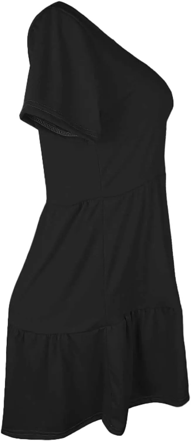 XOWRTE 2025 New Women's Round Neck Dress Casual and Comfortable Cotton Short Sleeves Beach Dress Short Sleeved