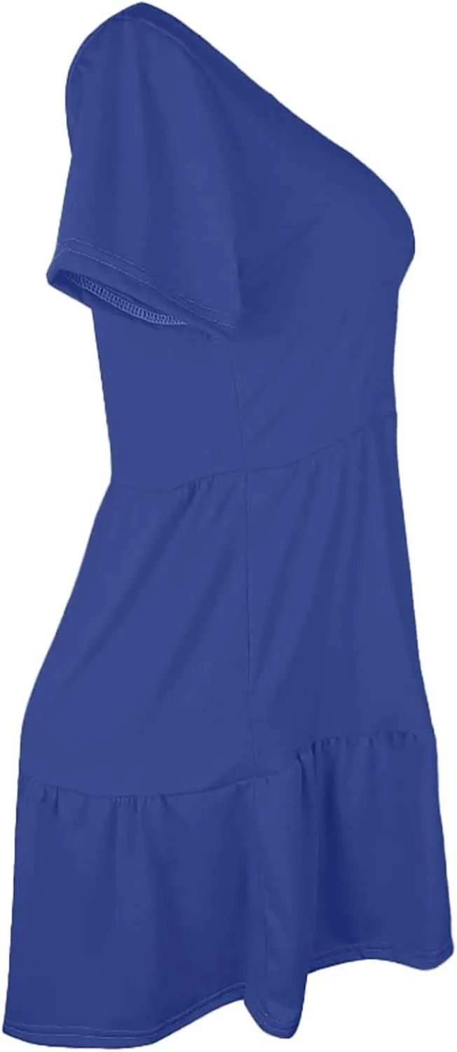 XOWRTE 2025 New Women's Round Neck Dress Casual and Comfortable Cotton Short Sleeves Beach Dress Short Sleeved