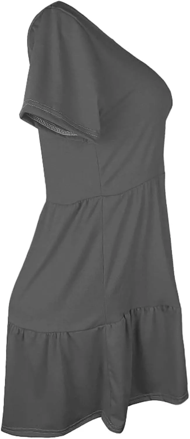 XOWRTE 2025 New Women's Round Neck Dress Casual and Comfortable Cotton Short Sleeves Beach Dress Short Sleeved