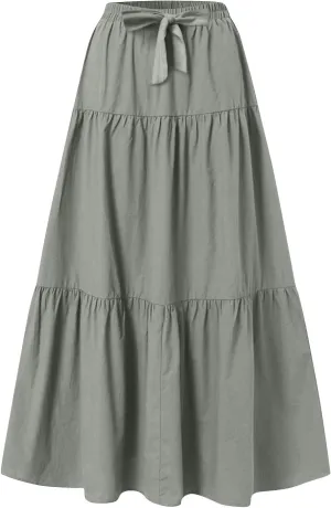XOWRTE Women's 2025 Bohemian Long Skirts Flowy High Waist A Line Maxi Skirts for Women Summer Pleated Mini Skirts