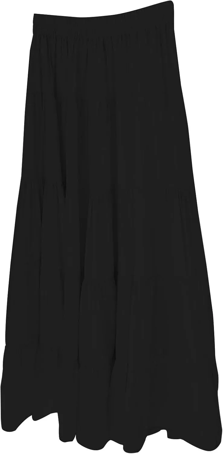 XOWRTE Womens Summer Boho Maxi Skirts Smocked High Wasited Flowy Tiered Ruffle A Line Long Beach Skirt Skirt