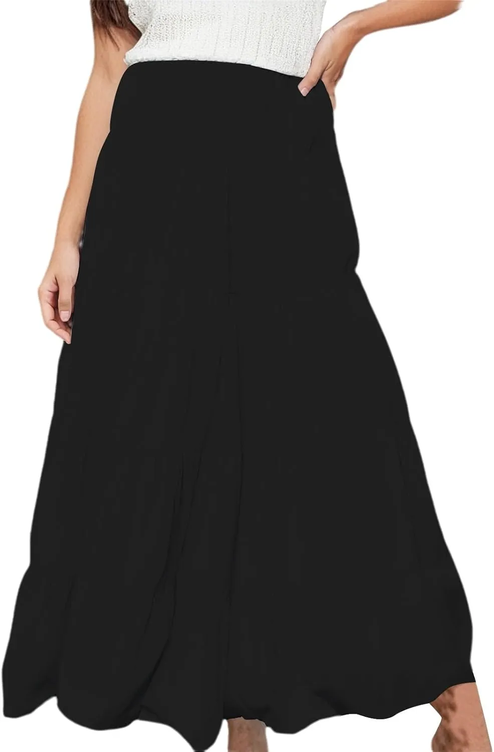 XOWRTE Womens Summer Boho Maxi Skirts Smocked High Wasited Flowy Tiered Ruffle A Line Long Beach Skirt Skirt