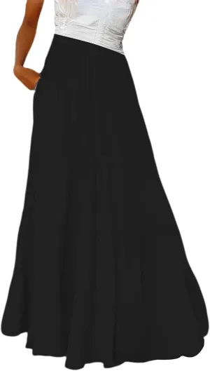 XOWRTE Womens Summer Boho Maxi Skirts Smocked High Wasited Flowy Tiered Ruffle A Line Long Beach Skirt Skirt