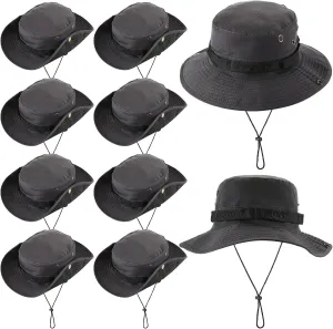 Xtinmee 10 Pieces Bucket Hat Bulk Wide Brim Boonie Hiking Fishing Safari Hat with Chin Strap for Women Men Adult Summer