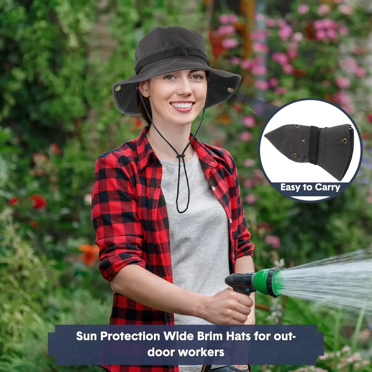 Xtinmee 10 Pieces Bucket Hat Bulk Wide Brim Boonie Hiking Fishing Safari Hat with Chin Strap for Women Men Adult Summer