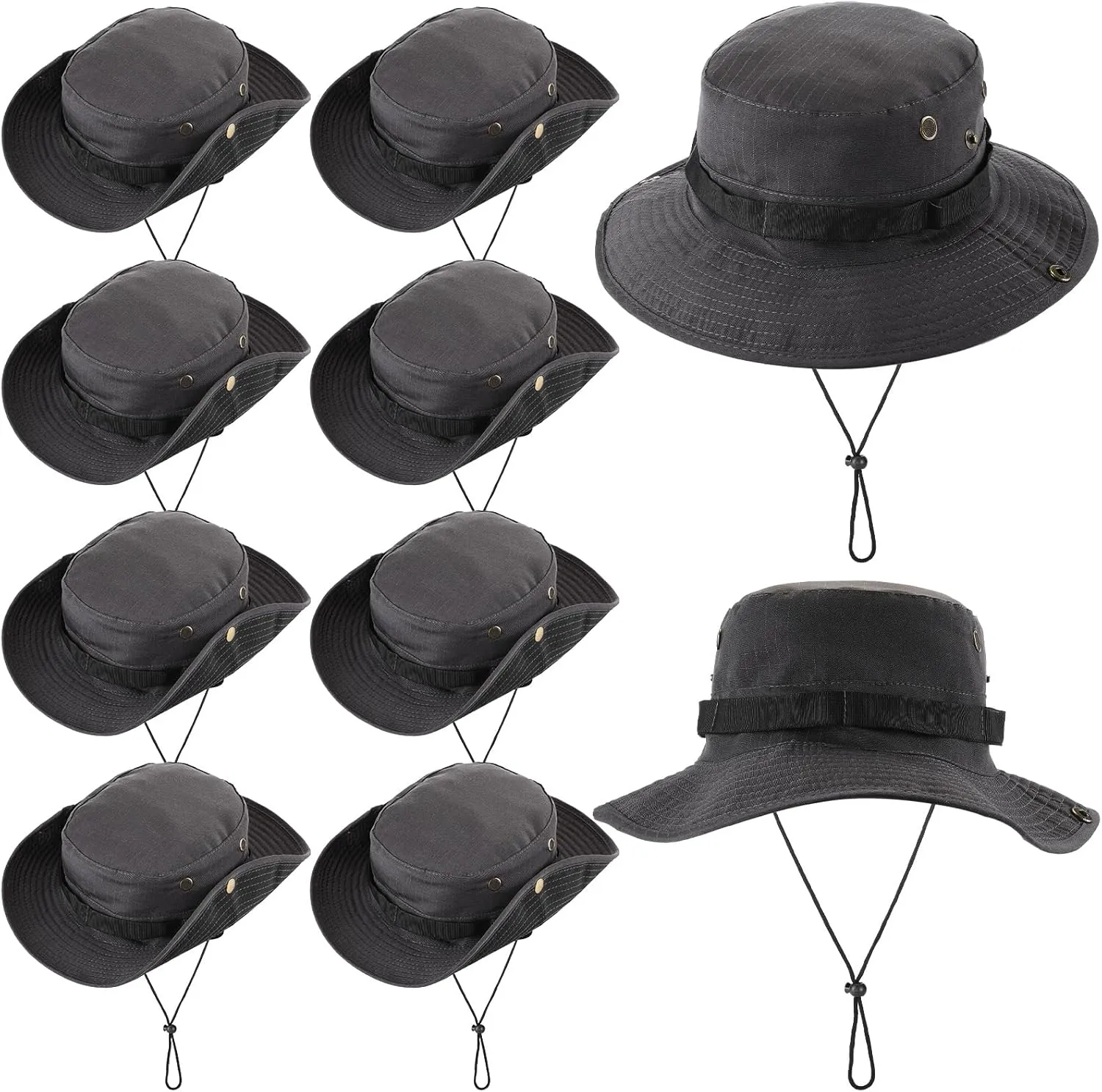 Xtinmee 10 Pieces Bucket Hat Bulk Wide Brim Boonie Hiking Fishing Safari Hat with Chin Strap for Women Men Adult Summer