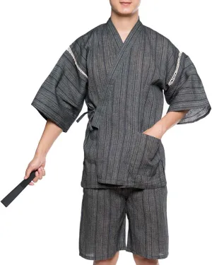 ZEALMAX Men's Japanese Style Kimono Pajamas, Cotton Linen Top and Shorts Suit, Loungewear Beach Wear Spa Bathrobe for Summer Autumn Multicolor