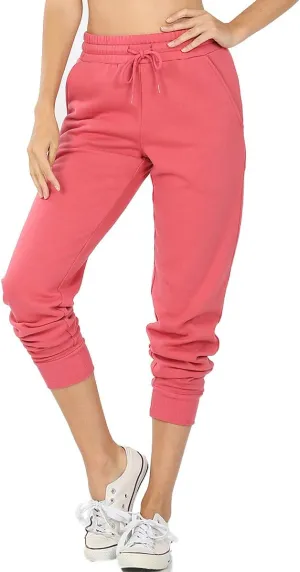 Zenana Women's Relax Fit Cropped Fleece Jogger Lounge Sweatpants Running Pants