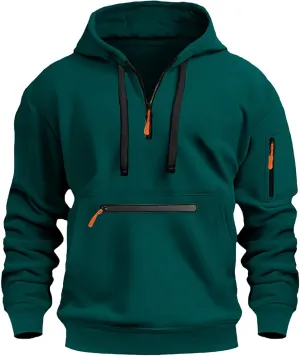 ZYXTIM Half Zip Hoodie for Men USA Printed Tactical Sweatshirt Plus Size Vintage Long Sleeve Trendy Pullover Tops with Pocket