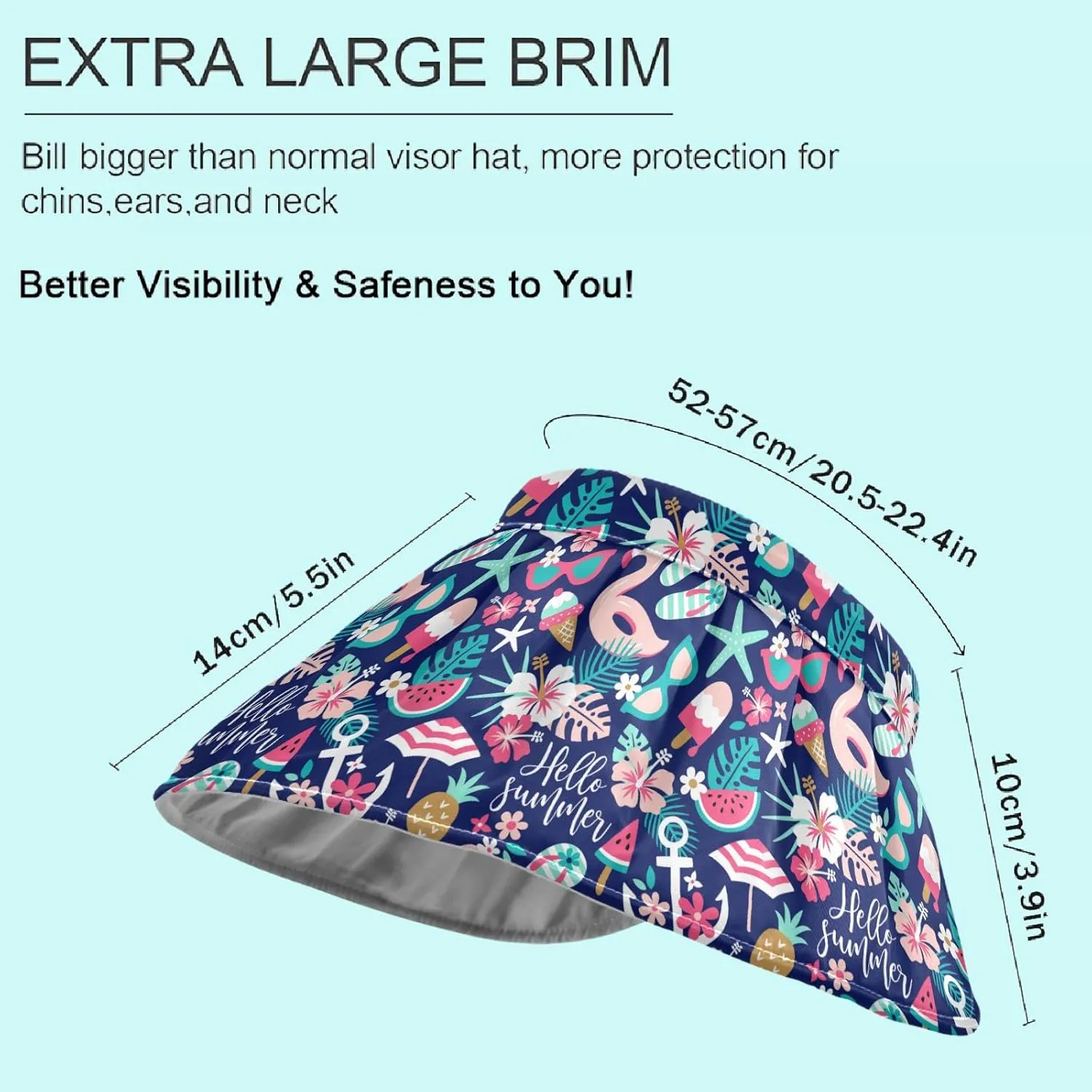 ZZXXB Tiger Floral Print Women Sun Visor Hat Wide Brim Hats Foldable Summer UV Protection Ponytail Visors for Beach