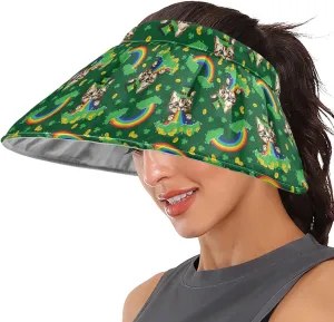 ZZXXB Tiger Floral Print Women Sun Visor Hat Wide Brim Hats Foldable Summer UV Protection Ponytail Visors for Beach