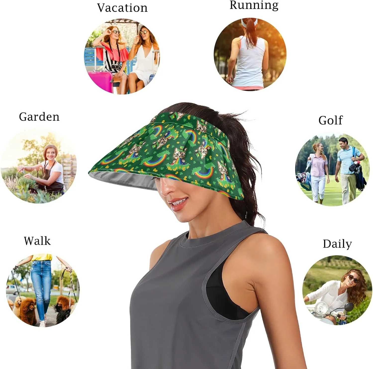 ZZXXB Tiger Floral Print Women Sun Visor Hat Wide Brim Hats Foldable Summer UV Protection Ponytail Visors for Beach