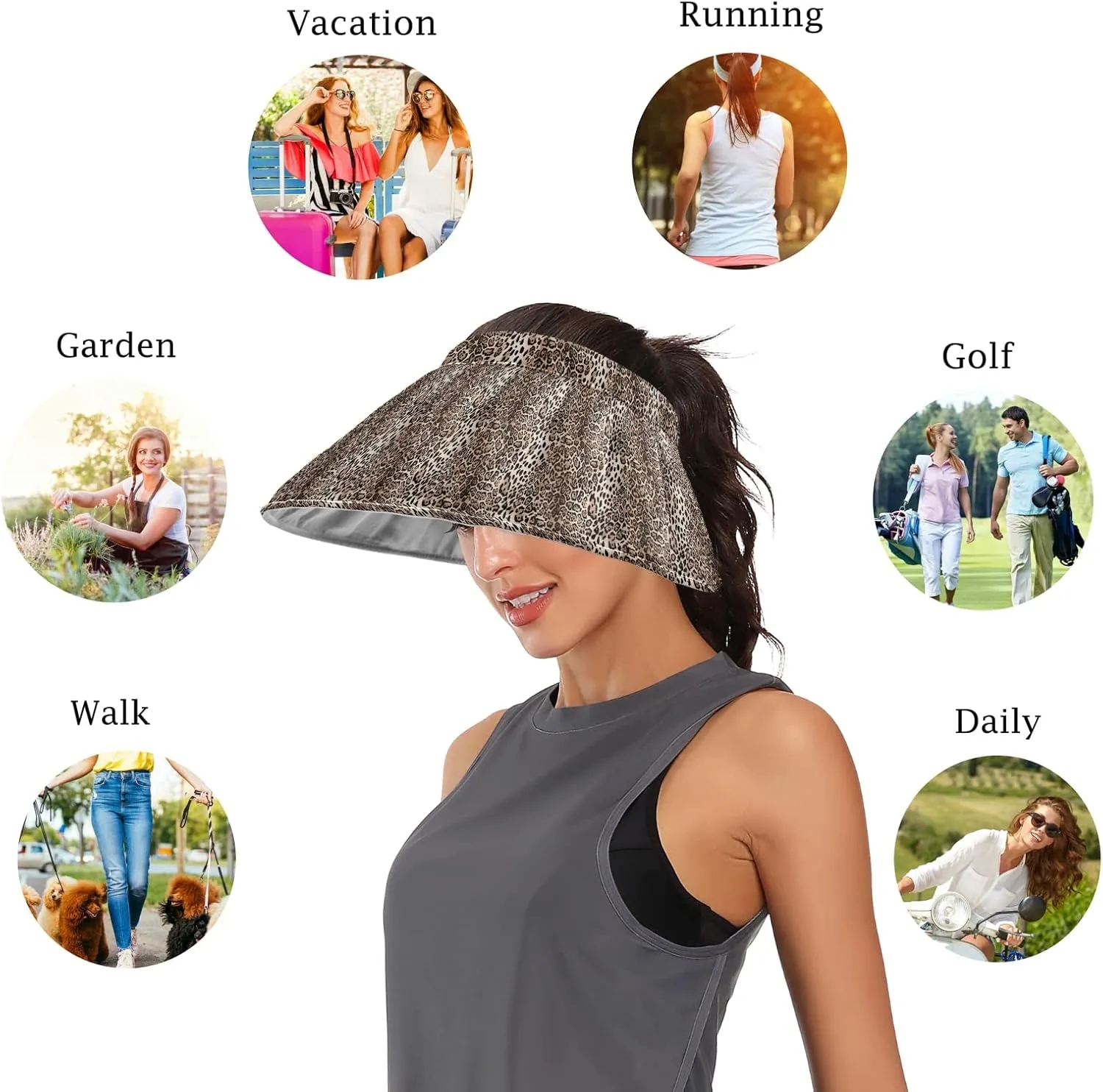 ZZXXB Tiger Floral Print Women Sun Visor Hat Wide Brim Hats Foldable Summer UV Protection Ponytail Visors for Beach