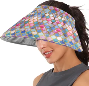 ZZXXB Tiger Floral Print Women Sun Visor Hat Wide Brim Hats Foldable Summer UV Protection Ponytail Visors for Beach