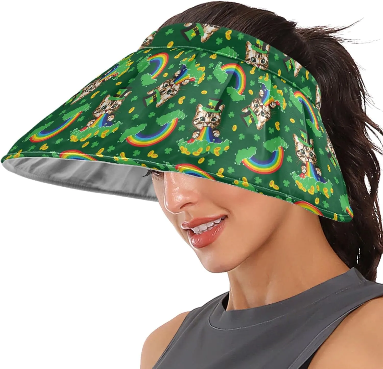 ZZXXB Tiger Floral Print Women Sun Visor Hat Wide Brim Hats Foldable Summer UV Protection Ponytail Visors for Beach